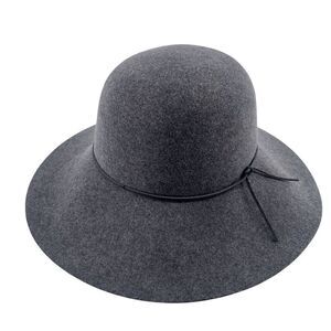 Phenix Women’s Gray Wide Brim Floppy Wool Hat NWT – Leather Trim, One Size